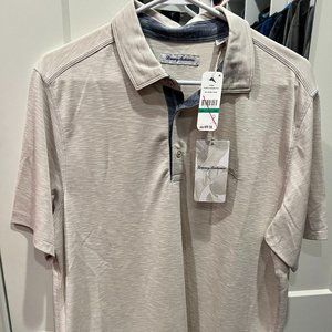 NWT Tommy Bahama Large Mens Polo Shirt-Tan Paradise Print
